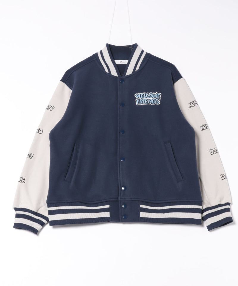 【Disney/ディズニー】MICKEY MOUSE/ミッキーマウス 袖切替 ワッペン刺繍 フリース スタジャン