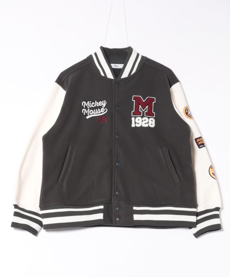 【Disney/ディズニー】MICKEY MOUSE/ミッキーマウス 袖切替 ワッペン刺繍 フリース スタジャン