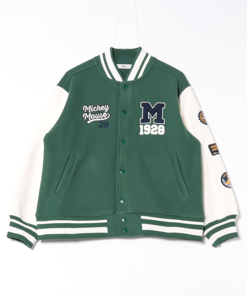 【Disney/ディズニー】MICKEY MOUSE/ミッキーマウス 袖切替 ワッペン刺繍 フリース スタジャン