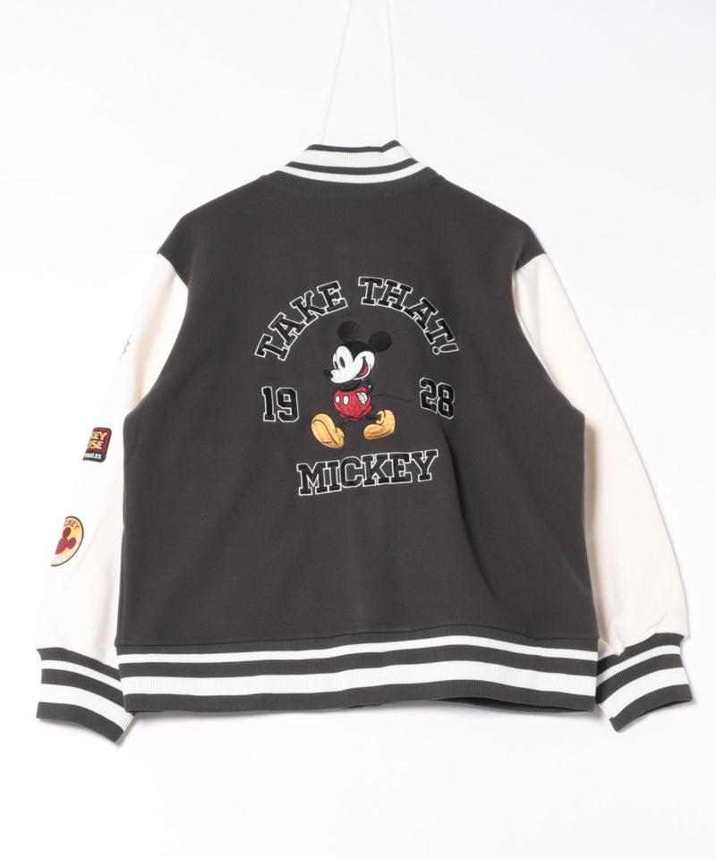 【Disney/ディズニー】MICKEY MOUSE/ミッキーマウス 袖切替 ワッペン刺繍 フリース スタジャン