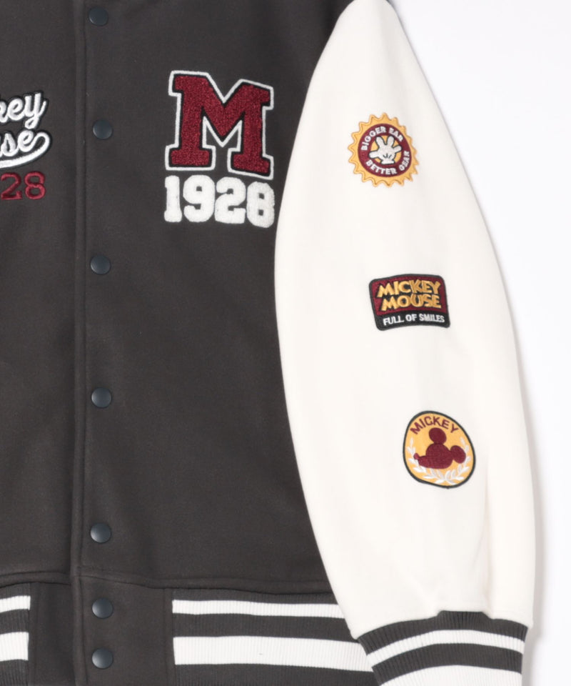 【Disney/ディズニー】MICKEY MOUSE/ミッキーマウス 袖切替 ワッペン刺繍 フリース スタジャン
