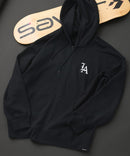 【SAVIER：サビアー】LA ロゴ刺繍 ショート丈 フルジップパーカー 【セットアップ可能】