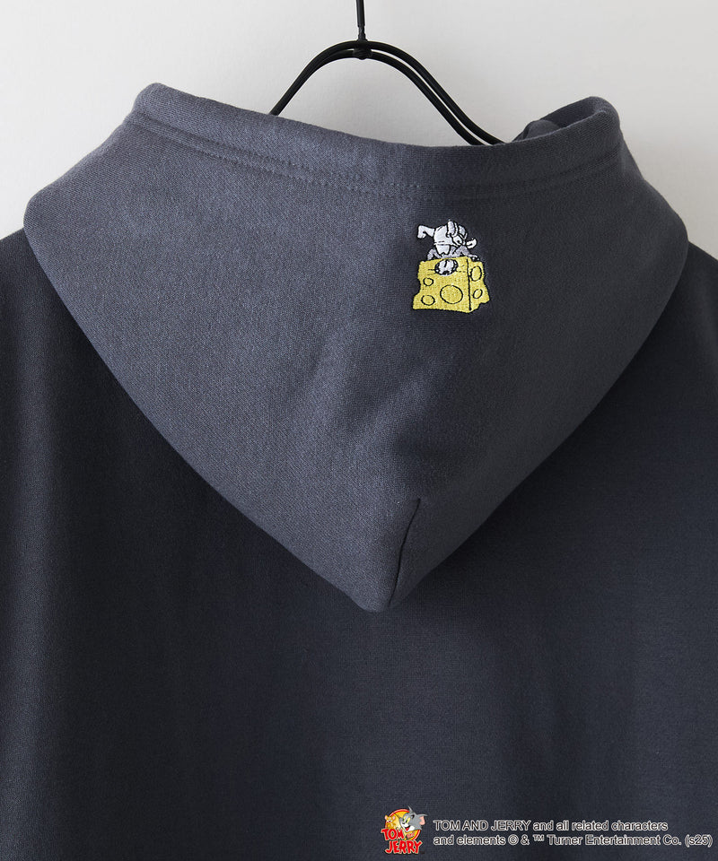 【TOM and JERRY/トムとジェリー】オリジナルデザイン 刺繍 プルオーバーパーカー フーディー ジェリー タフィー サカナ ドロップショルダー ビッグシルエット