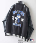 【PEANUTS/ピーナッツ】【ユニセックスデザイン リンクコーデ・カップルコーデにも◎】MLB×PEANUTS スタジアムジャンパー スタジャン オーバーサイズ フェイクレザー ドジャース ヤンキース パドレス ブラックB柄 ❘ジーンズメイト公式オンラインショップ