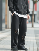 【SEQUENZ/シークエンズ】【ウエストゴムで着脱楽々】ダメージ加工スウェットパンツ クラッシュ ヴィンテージ風 ワイド ストレート ルーズシルエット セットアップ対応 ストリート Y2K ユニセックス