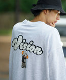 VISION ヴィジョン バック プリント バック 刺繡 裏毛 クルー ネック トレーナー