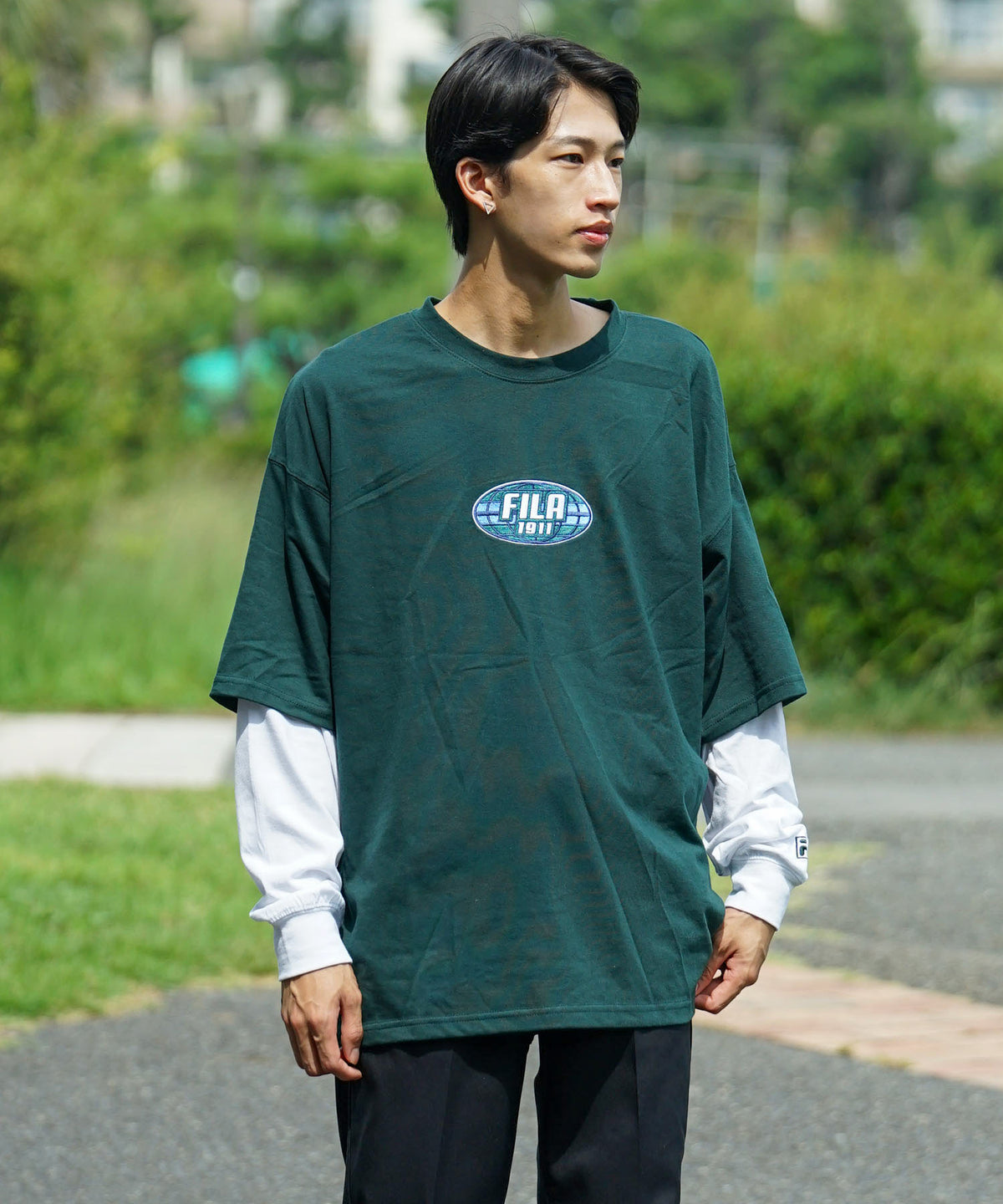 FILA フェイク レイヤード 胸ワンポイント ロンT