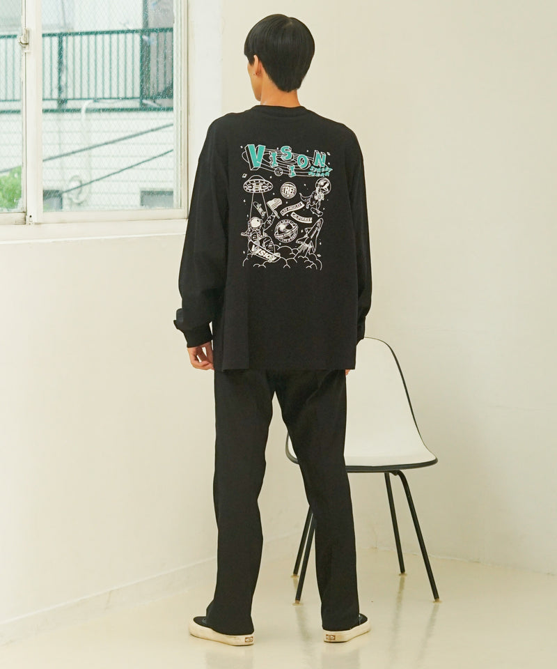 VISION バックプリント ＆ 刺繍 マルチ イラスト ロング Tシャツ ロンT 恐竜 VISION ヴィジョン