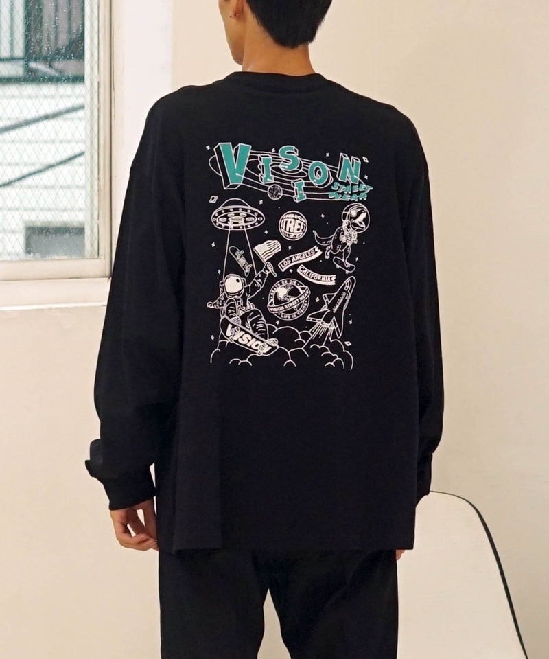 VISION バックプリント ＆ 刺繍 マルチ イラスト ロング Tシャツ ロンT 恐竜 VISION ヴィジョン