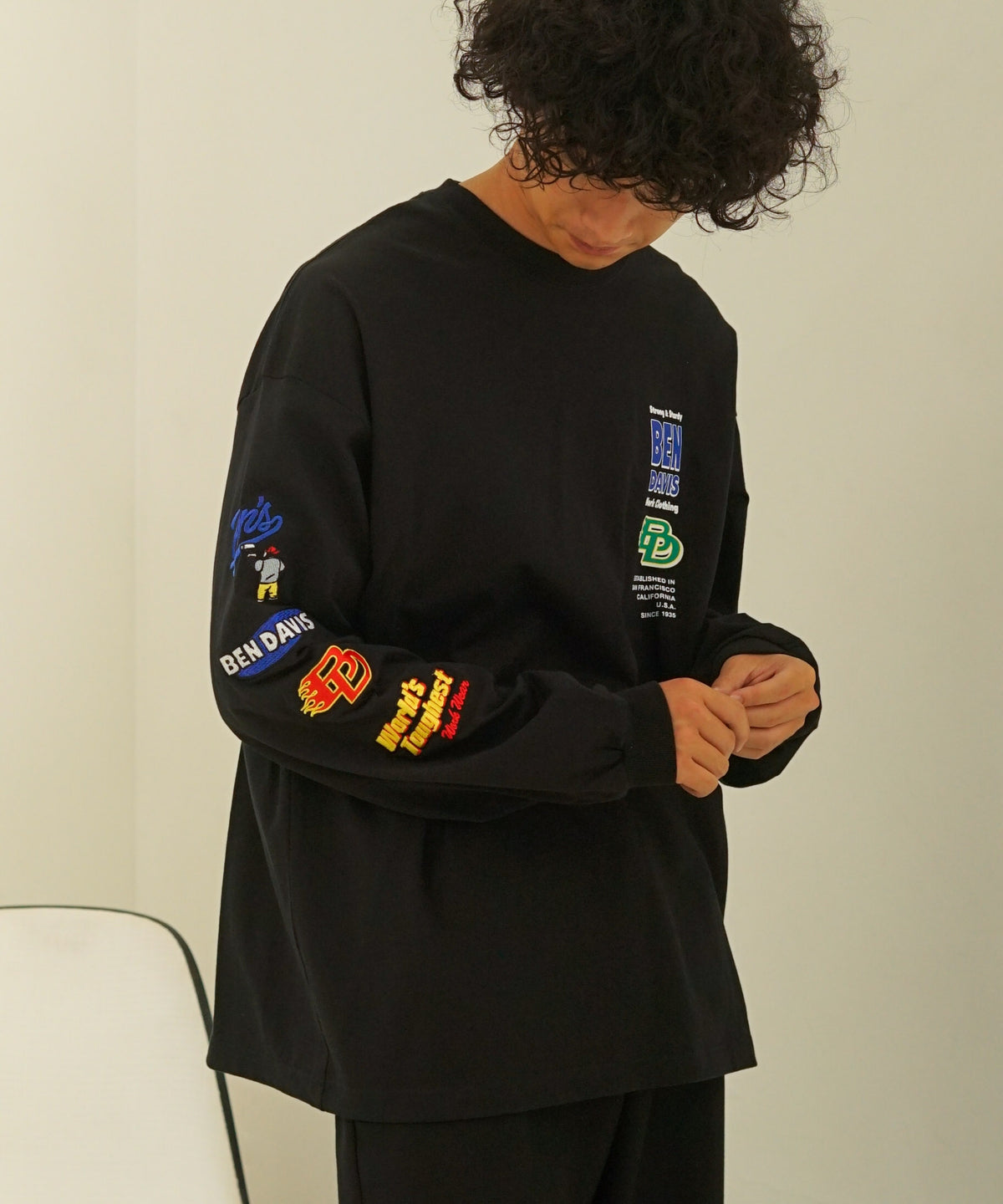 袖 刺繍 BIG ロング Tシャツ ロンT BEN DAVIS ベンデイビス
