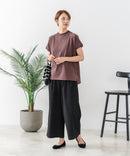 【C-FORTPOINT/フォートポイント】【上品なモックネックデザイン 接触冷感機能付き】 モックネックフレンチスリーブTシャツ プチハイネック ボトルネック ひんやり涼しい 華奢見え