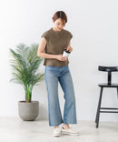 【C-FORT POINT/フォートポイント】華奢見え ワイドリブフレンチスリーブＴシャツ 二の腕カバー 伸縮性 細見え オフィス 通勤 きれいめ 大人カジュアル