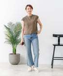 【C-FORT POINT/フォートポイント】華奢見え ワイドリブフレンチスリーブＴシャツ 二の腕カバー 伸縮性 細見え オフィス 通勤 きれいめ 大人カジュアル