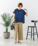 【C-FORTPOINT/フォートポイント】【通気性・吸水性に優れたスラブ素材】スラブ袖レースブラウス 綿100% クルーネック フレンチスリーブ 首元すっきり見え デイリーユース オフィス