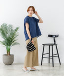 【C-FORTPOINT/フォートポイント】【通気性・吸水性に優れたスラブ素材】スラブ袖レースブラウス 綿100% クルーネック フレンチスリーブ 首元すっきり見え デイリーユース オフィス
