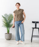 【C-FORT POINT/フォートポイント】華奢見え ワイドリブフレンチスリーブＴシャツ 二の腕カバー 伸縮性 細見え オフィス 通勤 きれいめ 大人カジュアル