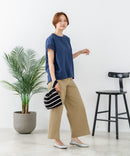 【C-FORTPOINT/フォートポイント】【通気性・吸水性に優れたスラブ素材】スラブ袖レースブラウス 綿100% クルーネック フレンチスリーブ 首元すっきり見え デイリーユース オフィス