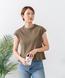 【C-FORT POINT/フォートポイント】華奢見え ワイドリブフレンチスリーブＴシャツ 二の腕カバー 伸縮性 細見え オフィス 通勤 きれいめ 大人カジュアル
