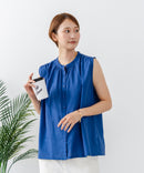 【C-FORTPOINT/フォートポイント】【綿100% 大人の魅力を引き立てる繊細な刺繍】刺繍切替 ノースリーブブラウス バンドカラー 透け感 涼やか 上品 華やか