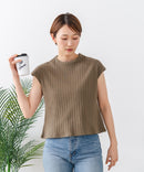 【C-FORT POINT/フォートポイント】華奢見え ワイドリブフレンチスリーブＴシャツ 二の腕カバー 伸縮性 細見え オフィス 通勤 きれいめ 大人カジュアル