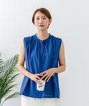 【C-FORTPOINT/フォートポイント】【綿100% 大人の魅力を引き立てる繊細な刺繍】刺繍切替 ノースリーブブラウス バンドカラー 透け感 涼やか 上品 華やか