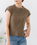 【C-FORT POINT/フォートポイント】華奢見え ワイドリブフレンチスリーブＴシャツ 二の腕カバー 伸縮性 細見え オフィス 通勤 きれいめ 大人カジュアル