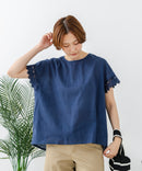 【C-FORTPOINT/フォートポイント】【通気性・吸水性に優れたスラブ素材】スラブ袖レースブラウス 綿100% クルーネック フレンチスリーブ 首元すっきり見え デイリーユース オフィス