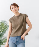 【C-FORT POINT/フォートポイント】華奢見え ワイドリブフレンチスリーブＴシャツ 二の腕カバー 伸縮性 細見え オフィス 通勤 きれいめ 大人カジュアル