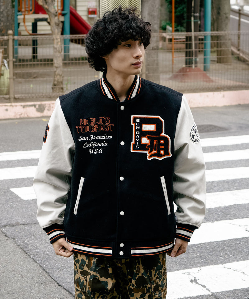 【BEN DAVIS/ベンデイビス】フェイクメルトンスタジャン アワードジャケット 中綿 防寒