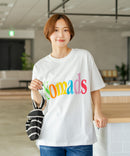 【C-FORT POINT/フォートポイント】カラフルロゴプリント ワイドシルエットTシャツ 韓国ファッション 部屋着 ワンマイル 春夏 ゆったり 綿100% ❘ジーンズメイト公式オンラインショップ