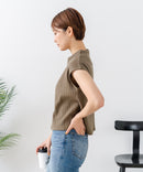 【C-FORT POINT/フォートポイント】華奢見え ワイドリブフレンチスリーブＴシャツ 二の腕カバー 伸縮性 細見え オフィス 通勤 きれいめ 大人カジュアル