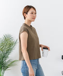 【C-FORT POINT/フォートポイント】華奢見え ワイドリブフレンチスリーブＴシャツ 二の腕カバー 伸縮性 細見え オフィス 通勤 きれいめ 大人カジュアル