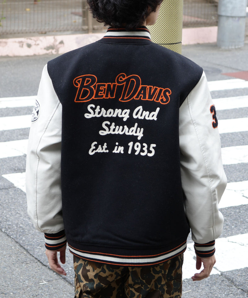 【BEN DAVIS/ベンデイビス】フェイクメルトンスタジャン アワードジャケット 中綿 防寒