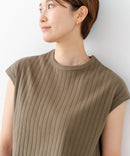 【C-FORT POINT/フォートポイント】華奢見え ワイドリブフレンチスリーブＴシャツ 二の腕カバー 伸縮性 細見え オフィス 通勤 きれいめ 大人カジュアル