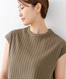 【C-FORT POINT/フォートポイント】華奢見え ワイドリブフレンチスリーブＴシャツ 二の腕カバー 伸縮性 細見え オフィス 通勤 きれいめ 大人カジュアル