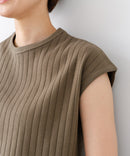【C-FORT POINT/フォートポイント】華奢見え ワイドリブフレンチスリーブＴシャツ 二の腕カバー 伸縮性 細見え オフィス 通勤 きれいめ 大人カジュアル