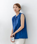 【C-FORTPOINT/フォートポイント】【綿100% 大人の魅力を引き立てる繊細な刺繍】刺繍切替 ノースリーブブラウス バンドカラー 透け感 涼やか 上品 華やか