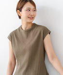 【C-FORT POINT/フォートポイント】華奢見え ワイドリブフレンチスリーブＴシャツ 二の腕カバー 伸縮性 細見え オフィス 通勤 きれいめ 大人カジュアル
