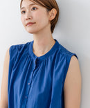 【C-FORTPOINT/フォートポイント】【綿100% 大人の魅力を引き立てる繊細な刺繍】刺繍切替 ノースリーブブラウス バンドカラー 透け感 涼やか 上品 華やか