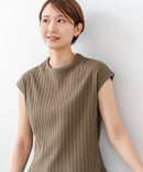 【C-FORT POINT/フォートポイント】華奢見え ワイドリブフレンチスリーブＴシャツ 二の腕カバー 伸縮性 細見え オフィス 通勤 きれいめ 大人カジュアル