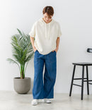 【C-FORT POINT/フォートポイント】【夏でも快適に履ける薄手4.5オンスデニム素材】ベイカーワイドパンツ デニムパンツ ゆったり 太め ウエストゴム 体型カバー