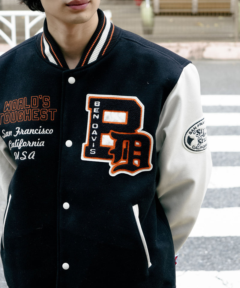 【BEN DAVIS/ベンデイビス】フェイクメルトンスタジャン アワードジャケット 中綿 防寒