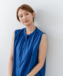 【C-FORTPOINT/フォートポイント】【綿100% 大人の魅力を引き立てる繊細な刺繍】刺繍切替 ノースリーブブラウス バンドカラー 透け感 涼やか 上品 華やか