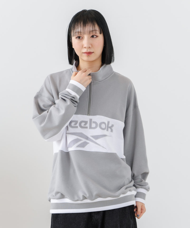 【Reebok/リーボック】裏毛 ロゴ 切替リブライン ハーフジッププルオーバー スウェット zo