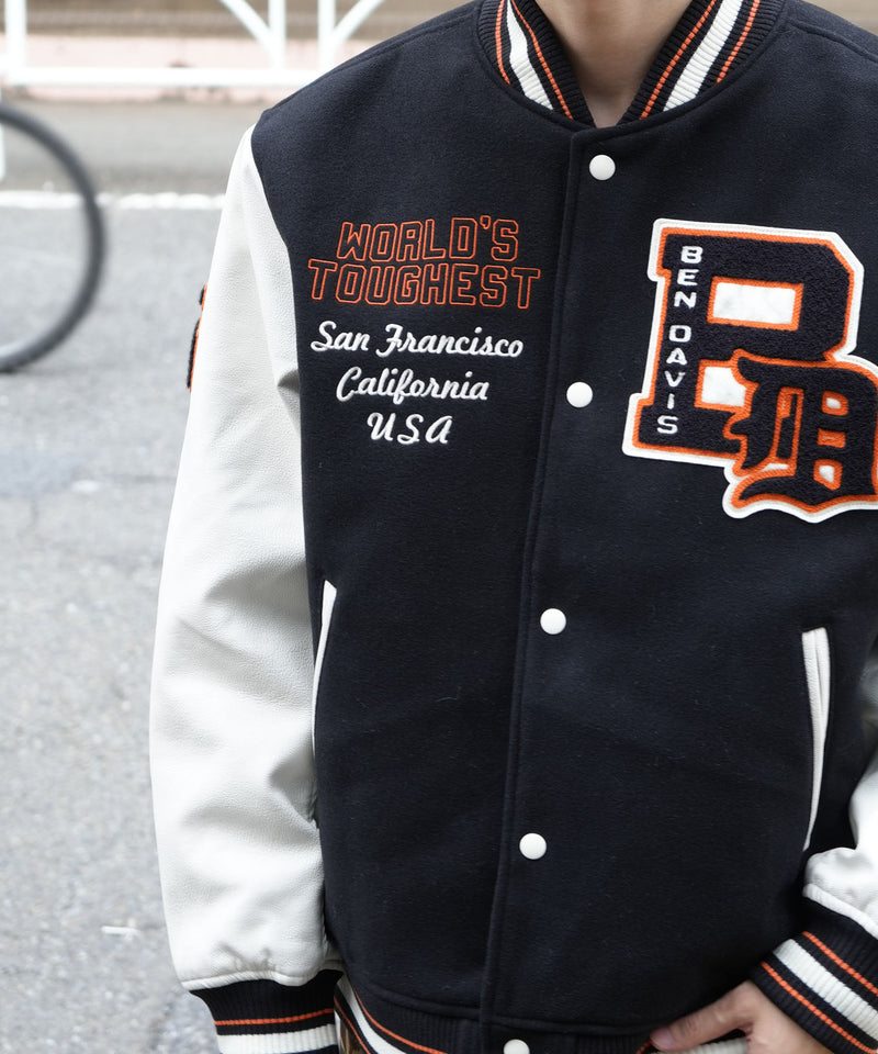 【BEN DAVIS/ベンデイビス】フェイクメルトンスタジャン アワードジャケット 中綿 防寒