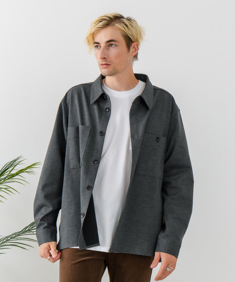 【BLUE STANDARD/ブルースタンダード】ストレッチニット ツイルシャツジャケット ウールタッチ