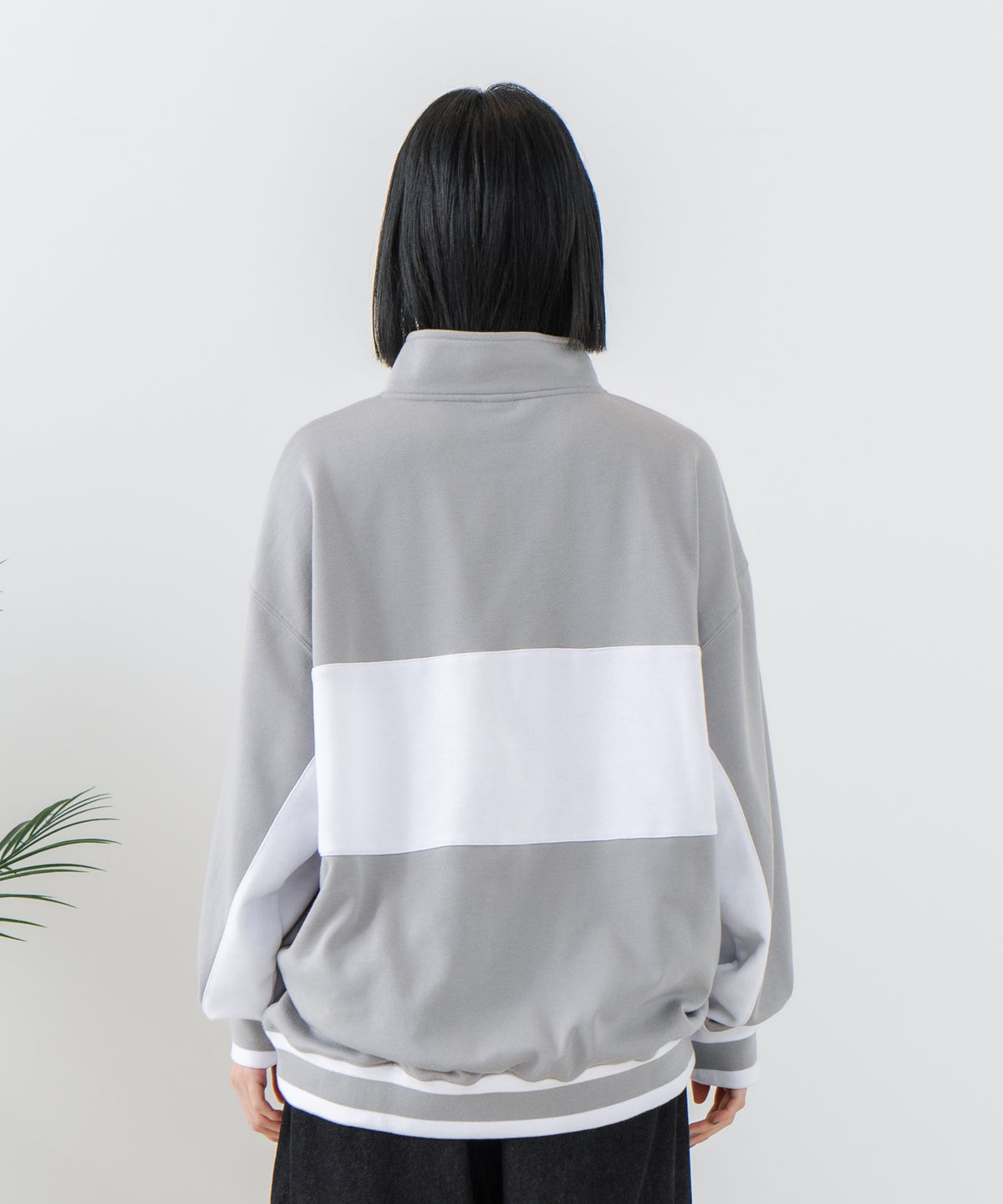 Reebok/リーボック】裏毛 ロゴ 切替リブライン ハーフジッププル