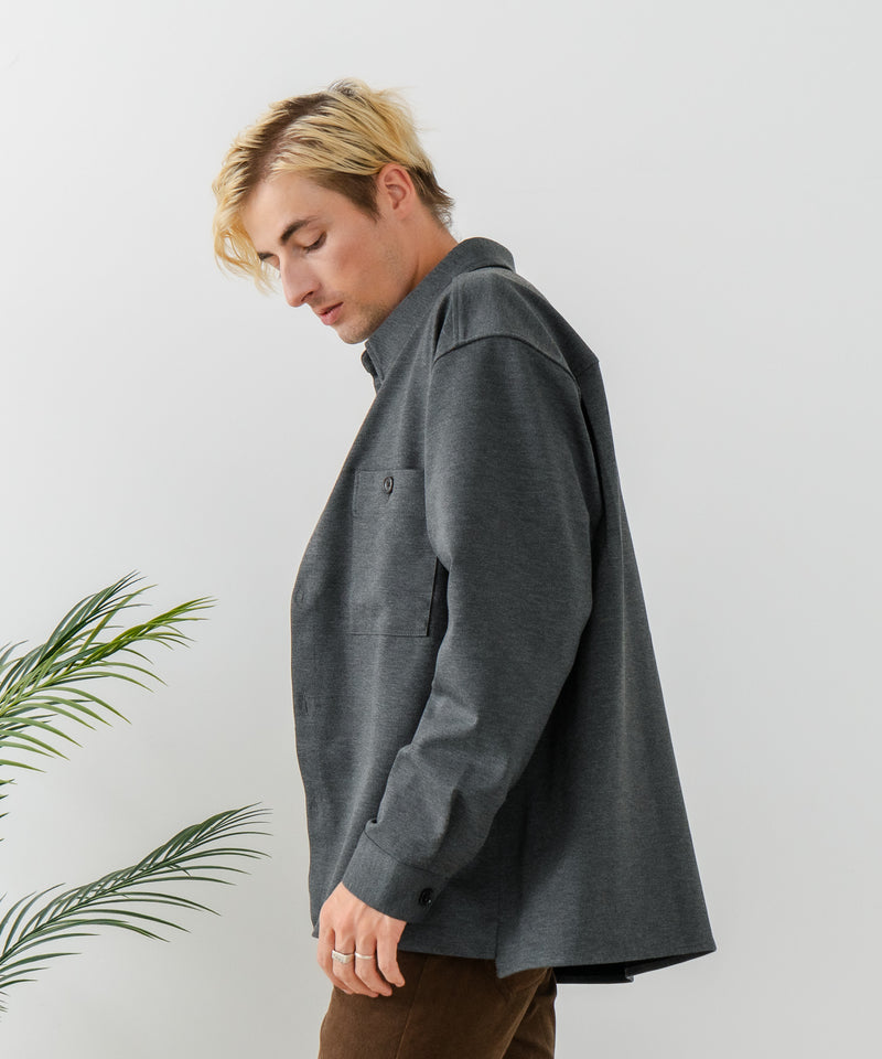 【BLUE STANDARD/ブルースタンダード】ストレッチニット ツイルシャツジャケット ウールタッチ