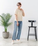 【C-FORTPOINT/フォートポイント】【細見え スタイルアップ効果】細ボーダー ジャガードリブTシャツ 着痩せ きれいめ オフィス 通勤 大人カジュアル フレンチシック