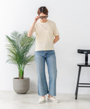 【C-FORTPOINT/フォートポイント】【細見え スタイルアップ効果】細ボーダー ジャガードリブTシャツ 着痩せ きれいめ オフィス 通勤 大人カジュアル フレンチシック